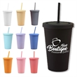 16OZ Reusable Matte Double Wall Plastic Straw Cup With Lid