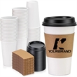 16OZ Black Dome Lid, Kraft Sleeve,White Paper Coffee Cup