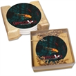 Round Stone Coasters-  4"- Set of 4 in Oak Wood Holder