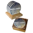 Box of 4-4" Round Coasters w/Oak Stand-up Holder