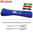 Stainless Steel Travel Utensil Set in Zipper Neoprene Pouch