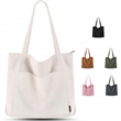 Corduroy Tote Shoulder Bag With Zipper And Pockets