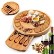 Round Bamboo Cheese Board and Knife Set-dia 13"