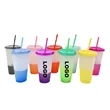 24oz Plastic Color Changing Tumbler with Lids and Straws