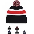 Acrylic Striple Pom-Pom Cuff Toque Rib Knit