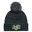 Cuff Toque w Faux Fur PomPom 12cm in Jacquard Bubble Knit