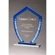 Shield Shaped Glass Award w/ Blue Border/White Laurel Leaves