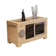 Wooden Desk Organizer Stationery Pen Holder With Calendar