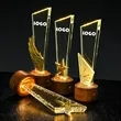 Custom Crystal Award Plaque Trophy W/ Wood Base w/LED lights