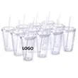 16 oz Double Wall Plastic Cups with Lid&Straw