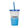 16 oz 2 Color Changing Stadium Cups with Lid and Straw