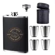 8 oz Black Leather Hip Flask Set Stainless Steel Bottle
