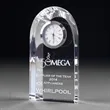 Thin Cut Dome Crystal Tower Award w/ Inlaid Clock