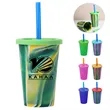 Tye Dye Silicone Cup With Lid & Straw 14.2 Oz