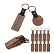 Wooden Keychain with Engraved Design and Leather Strap
