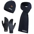 Winter Beanie Hat + Scarf + Touch Screen Gloves Set