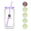Reusable insulated double wall tumbler cup with lid straw