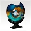 Round Art Glass Award on Black Marble Base - Poseidon