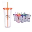 32 oz. Clear Double Wall Tumbler Cup with Lid and Straw