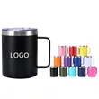 12Oz Stainless Steel Coffee Mug Cup With Lid And Handle