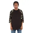 Shaka Wear Adult Three-Quarter Sleeve Camo Raglan T-Shirt