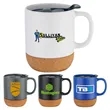 12oz.Cork Base Ceramic Splash-Proof Coffee Mug w/ Lid&Handle