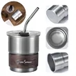 10oz Stainless Steel Cup Lid Straw Wood Sleeve Coffee Mug