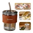 13oz Glass Cup Lid Straw PU Leather Sleeve Coffee Mug