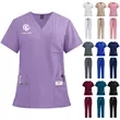 Solid nurse top and pants medical uniform women's scrub set