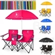Folding Camping Chairs w/Removable Umbrella and Cooler Bag
