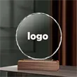 Classic Round Crystal Award Plaque With Solid Wood Base