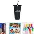 24oz Plastic Tumbler with Lid and Straw
