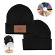 Cuffed Knit Beanie With Faux Leather Patch