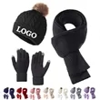 Three-Piece Set Thick Knit Warm Scarf Glove Set