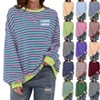 Custom Logo Trendy Women's Striped Crewneck Sweatshirt
