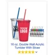 16 Oz Double Wall Plastic Staduim Tumbler With Straw