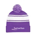 Two-Tone Knit Pom Beanie With Cuff
