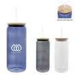 20 Oz. Ribbed Borosilicate Glass Can with Bamboo Lid