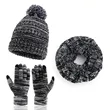 3 Pcs Knit Pom-pom Beanie Scarf Gloves Set Winter Warm Gift