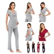 Postpartum V-Neck Pull-Aside Nursing Pajama Set Maternity