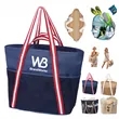 Large Capacity Beach Tote Bag With Zipper For Family Travel