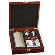 Flask and Cards Gift Set In RoseWood Box