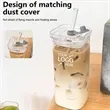 Square Heat Resistant Glass Cup With Lid Straw 400ml