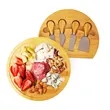 Bamboo Round Cheese Board and 4 Knives Set with Drawer