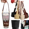 Portable Leather Cup Holde Drink Carrier w Adjustable Strap