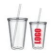 16Oz Double-Wall Clear Tumbler With Straw
