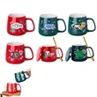 13.5 oz Christmas Ceramic Mug Gift Set with Lid and Spoon
