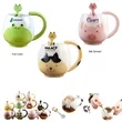 13.5 oz Cute Animal Ceramic Breakfast Mug with Spoon