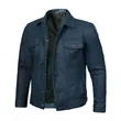 Midnight Blue Premium Leather Trucker Jacket