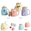 13 oz Cartoon Cat Ceramic Mug with Bamboo Lid & Spoon